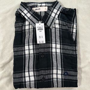Hollister Men's Large Black, White, & Gray Plaid Flannel Shirt